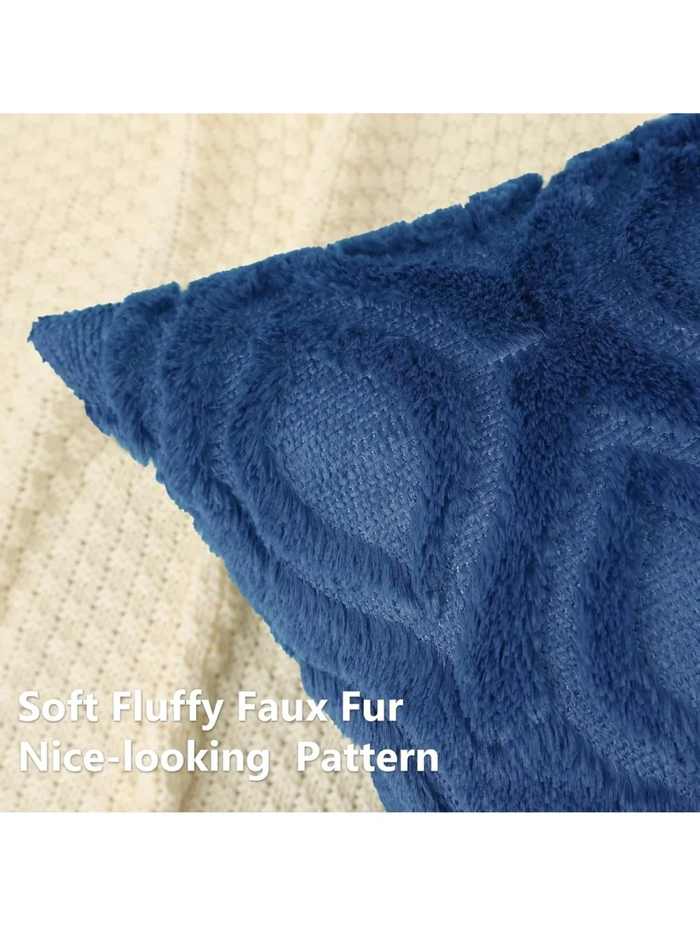 Throw Pillow Covers 24x24 Inch Set Of 2, Soft Plush Faux Wool Dark Blue 1041/bb8